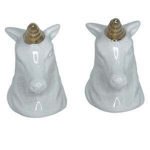 Porcelain Unicorn Salt & Pepper Shakers with Gold Horns, Whimsical Decor Vintage
